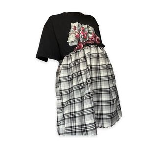 Upcycled DGK Tshirt Babydoll Plaid Dress